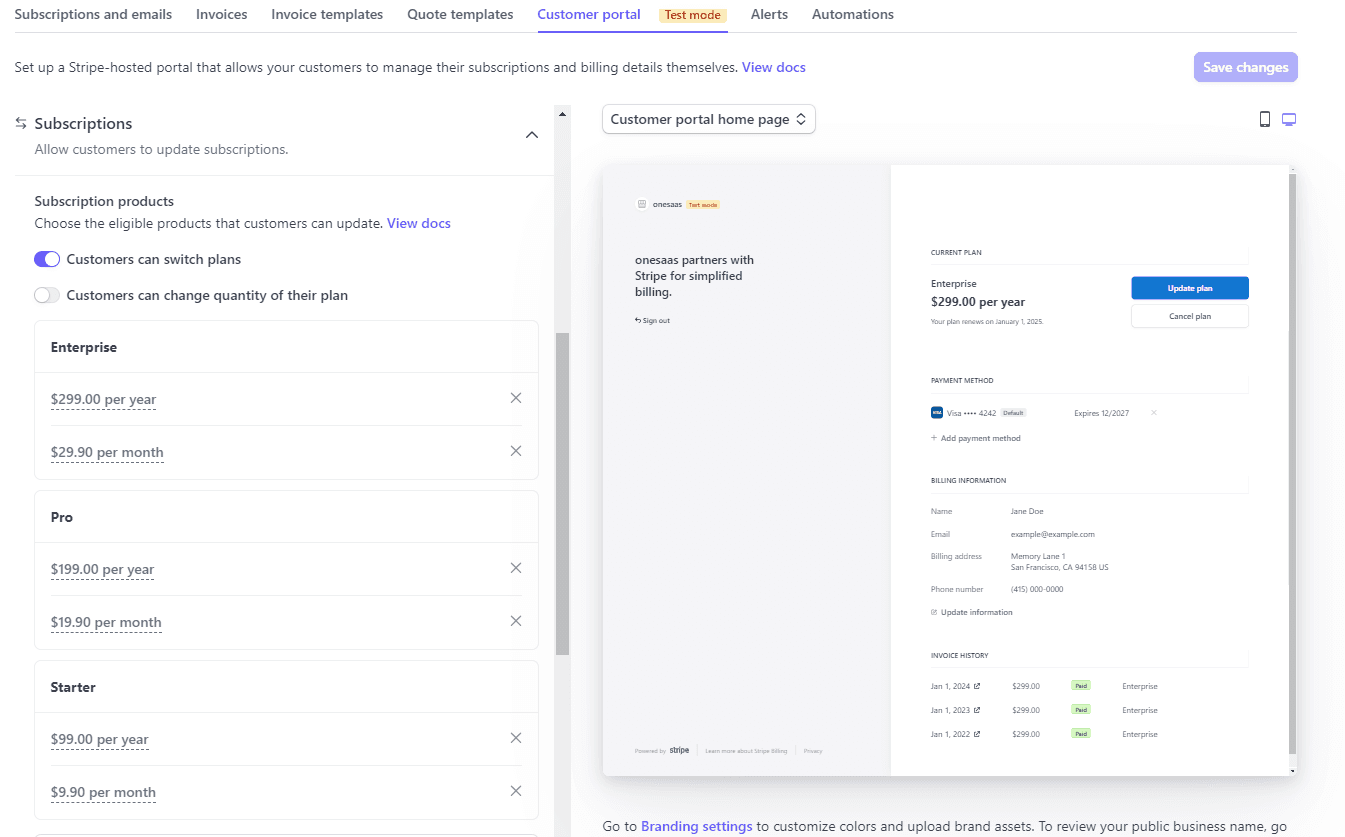 Screenshot of Customers can switch plans