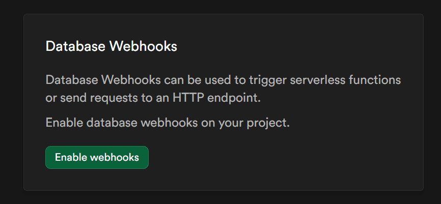 Screenshot of Enable Webhooks